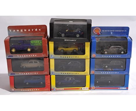 Vanguards, Corgi, Lledo &amp; Minichamps 1:43 scale, a boxed Car group.&nbsp; Please note vehicles are loose inside the cases