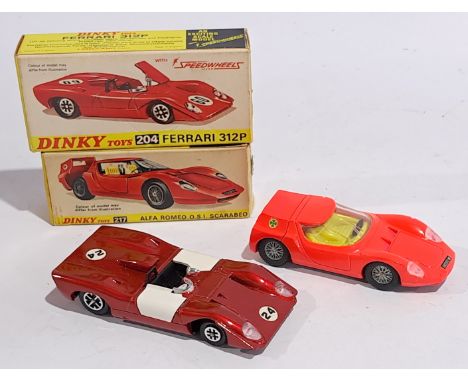 Dinky 204 Ferrari 312P &amp; 217 Alfa Romeo O.S.I. Scarabed, a boxed pair. Although unchecked for completeness condition gene