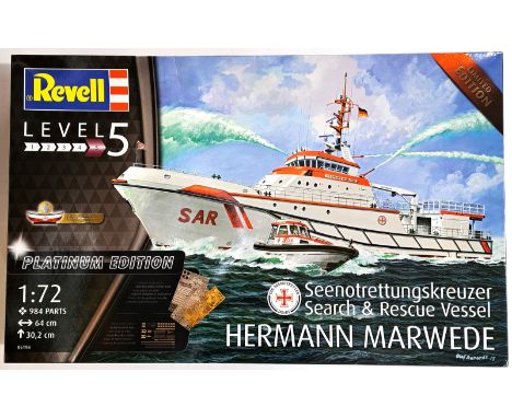 Revell, a boxed 1:72 scale Search &amp; Rescue Vessel "Hermann Marweed" Plastic Kit (Limited Edition Platinum Edition. Conten