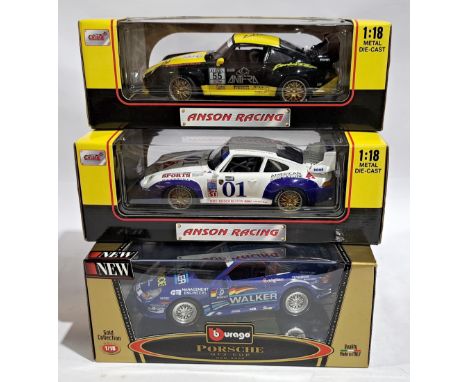 Anson &amp; Bburago 1:18 scale Porsche Racing Cars, a boxed group. Although unchecked for completeness condition generally ap