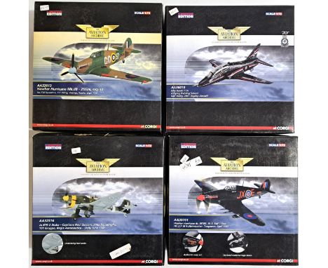 Corgi Aviation Archive, a boxed group of 1:72 scale military aircraft to include AA32013 Hawker Hurricane Mk.IIB, AA32516 Ju 