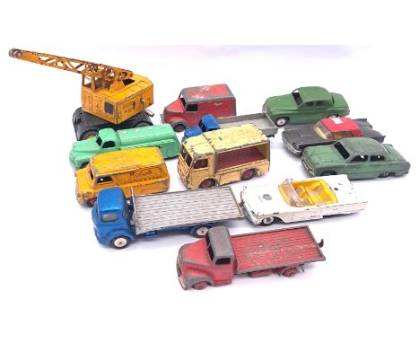 Dinky &amp; Corgi, an unboxed vintage group comprising of Commercials and Cars to include Dinky Supertoys Coles Mobile Crane,