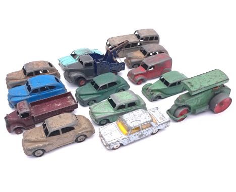 Dinky &amp; Corgi, an unboxed vintage group comprising of Commercials and Cars to include Dinky Aveling-Barford Steam Roller,