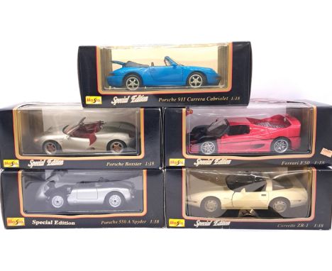 Maisto, a boxed 1:18 scale Sports Car group to include Porsche 550 A Spyder and others. Although unchecked for completeness c
