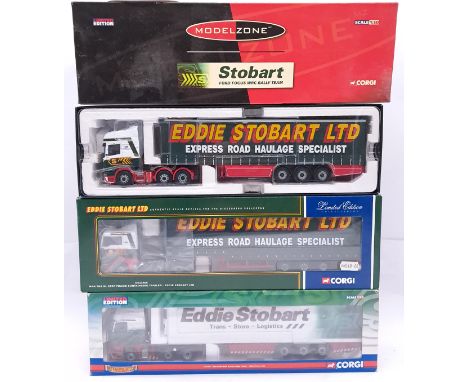 Corgi, a boxed 1/50th scale Truck/Trailer "Eddie Stobart" group to include CC14012 (Modelzone) Volvo FH Box Trailer "Eddie St