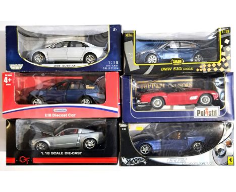Hotwheels, Polistil, Jadi and similar, a boxed 1:18 scale group to include Polistil Ferrari California, Hotwheels Ferrari Sca