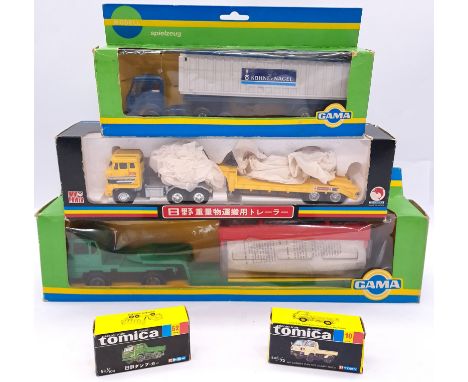 Gama, Tomica and similar, a boxed Commercial group to include Tomica Mitsubishi Canter Dumptruck and others. Although uncheck