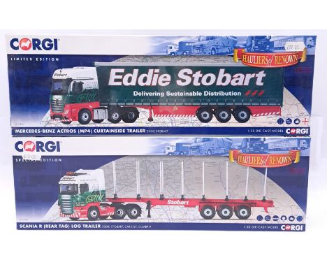 Corgi, a boxed pair of 1/50th scale Truck/Trailer (Hauliers Of Renown) "Eddie Stobart" comprising of CC15802 Mercedes-Benz Ac