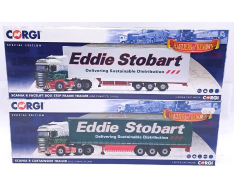 Corgi, a boxed pair of 1/50th scale Truck/Trailer (Hauliers Of Renown) "Eddie Stobart" comprising of CC13749 Scania R Curtain