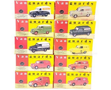 Lledo Vanguards, a boxed 1:43 scale Van group to include VA4007 Ford Anglia Van "London Transport", VA11004 Morris Minor Van 