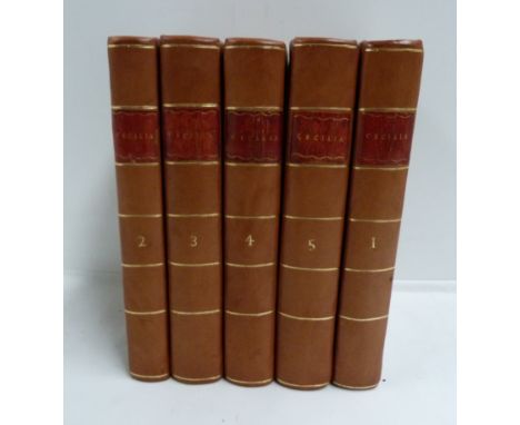 (BURNEY FRANCES). &nbsp;Cecilia or Memoirs of an Heiress, by the Author of Evelena. 5 vols. 12mo. Calf, rebacked. Bookplate o