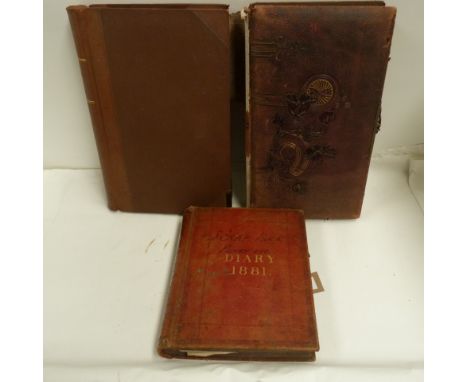 Photographs. &nbsp;Tall Victorian album with some decorative pages containing portrait photographs, poor bdgs.; also an 1881 