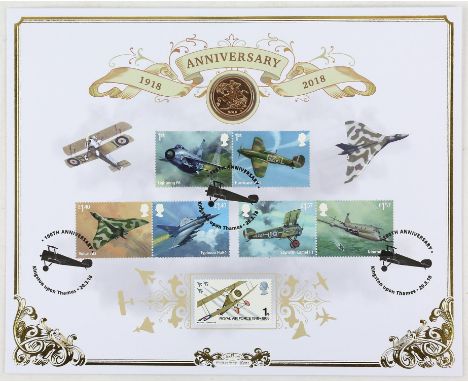 R. A. F. 2018 100th Anniversary First Day Cover with 2018 Sovereign