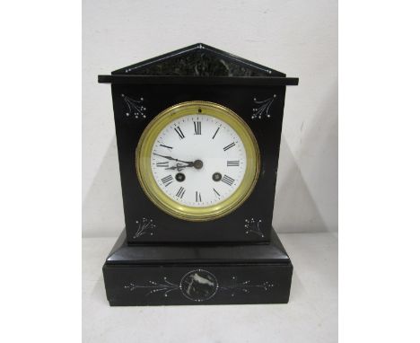 A slate mantle clock 27cmH 21cmW