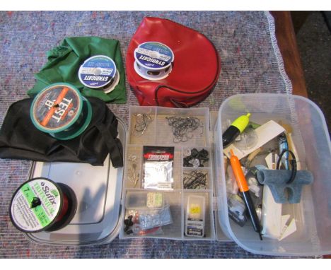 Various fishing tackle, reel bags and line