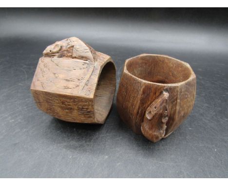 A pair of vintage Mouseman carved oak napkin rings 5cmH