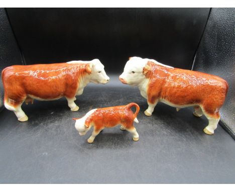 Ceramic Hereford cattle- Bull, Cow and calf