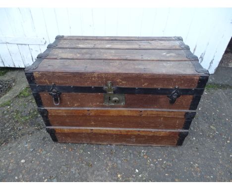 Banded travelling trunk H46cm W70cm D42cm approx&nbsp;