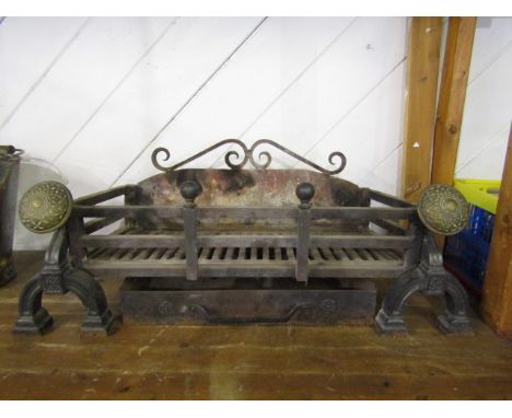 Antique cast iron fire grate 88cmW 34cmD 35cmH