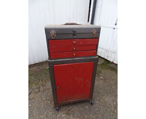 Metal tool chest with tools to include spanners, socket set and drill bits etc&nbsp;