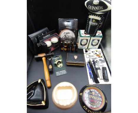 Guinness collectables inc ashtrays, gavel, miniature bottles,pin badges and penknives, pens etc, s&amp;p pots etc