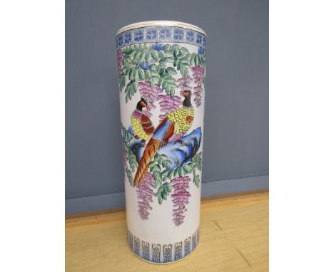 A ceramic stick stand with pheasants 62cmH