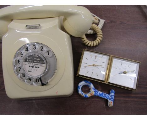 Vintage telephone, Florn desk top clock/barometer and fob watch holder
