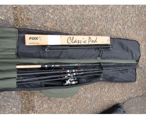 Carp fishing- Leeder and Dragon rods with reels, landing net with pole and rod props in a Sixth Sense bag&nbsp;