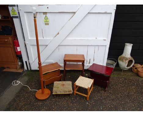 Mid century floor lamp, magazine racks, side table and 2 stools&nbsp;