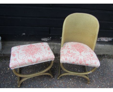 Lloyd Loom X-frame re-upholstered chair and foot stool