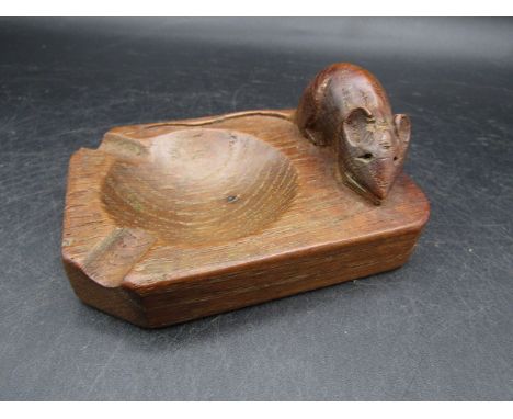 A very early Mouseman oak canted rectangular ashtray, carved with signature mouse 10cmL 7.5cmW