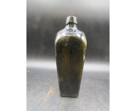 A Dutch square tapered olive green gin bottle C1800 24cmH