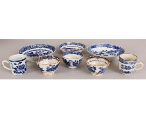 A GROUP OF THREE 18TH CENTURY CHINESE QIANLONG PERIOD BLUE & WHITE PORCELAIN SAUCERS, the largest 6.3in diameter; together wi