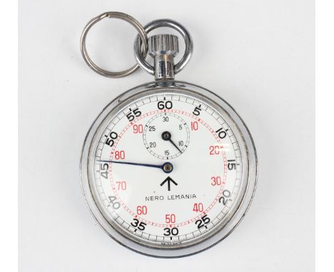 A Nero Lemania MoD issue chrome plated base metal cased keyless wind open-faced centre stop seconds thirty minute recording p