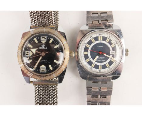 A Roma steel backed diver's style wristwatch, the signed black dial with date aperture, case diameter 3.7cm, together with a 