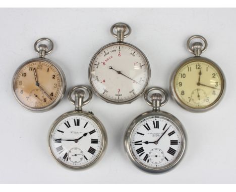 An MoD issue nickel plated cased keyless wind open-faced gentleman's pocket watch, the white enamelled dial with black Roman 
