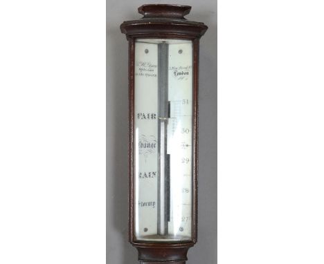 An early Victorian mahogany stick barometer, the dial with vernier scale and inscribed 'C.W. Dixey Optician to the Queen 3 Ne