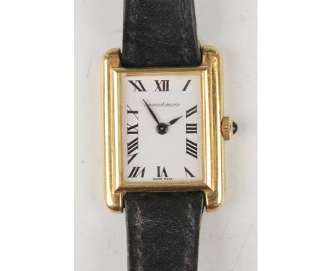 A Jaeger-LeCoultre 18ct gold rectangular cased lady's wristwatch with signed jewelled 946 caliber movement, the signed enamel