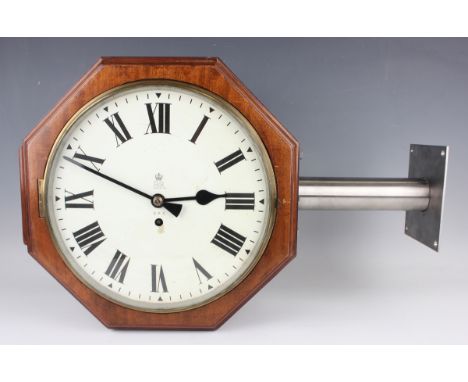 A George V mahogany octagonal cased double dial Post Office timepiece with eight day single fusee movement, each 12-inch pain