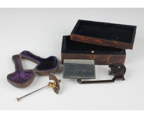 A Carl Zeiss Jena Abbe camera lucida, cased, length 16cm (faults), together with a silverside reflector, length 11cm, within 