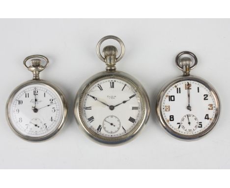 An Excelsior Watch Co USA nickel cased keyless wind open-faced pocket watch, case diameter 5cm, together with an Elgin USA Mo