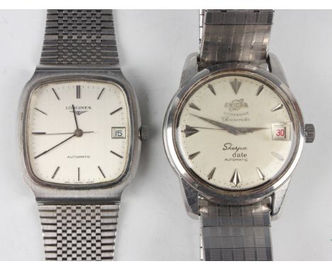 An Enicar Ultrasonic Sherpa Date Automatic steel cased gentleman's wristwatch, the signed silvered dial with arrow shaped hou