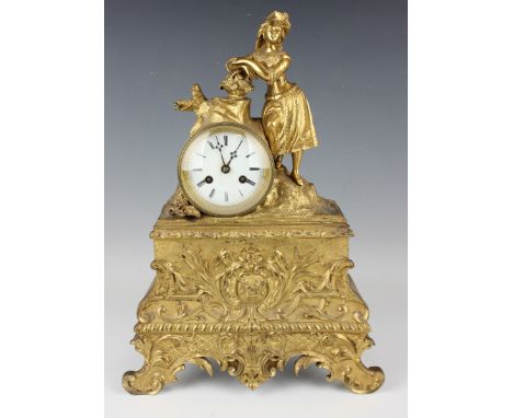 A 19th century French ormolu cased mantel clock, the eight day movement with silk escapement, striking on a bell via an outsi