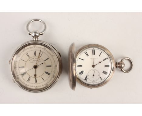 A silver cased keywind open-faced gentleman's chronograph pocket watch, the gilt three-quarter plate movement detailed 'Marin