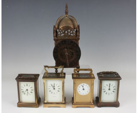 An early 20th century brass lantern clock with Empire movement, height 26cm, together with a Mappin &amp; Webb lacquered bras