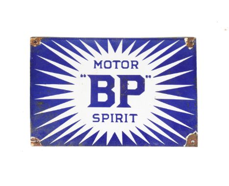 A 20th century Motor BP Spirit enamel sign. With four drilled holes for wall mounting. H24cm x W36cm
