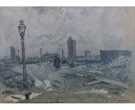 Brian Nolan (British, 1931-2019), mixed media, 'Cllyhurst, Manchester, August 1963'. Signed lower right, 24cm x 33.5cm, frame