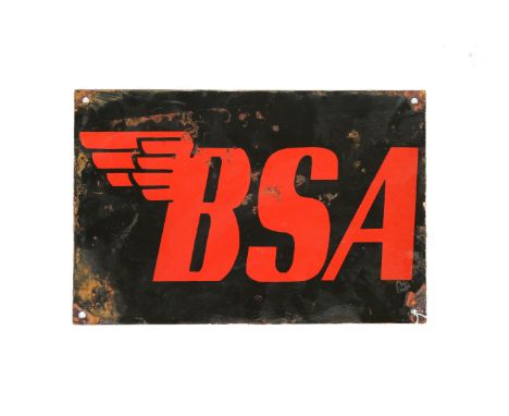 A 20th century enamel BSA sign. With four drilled wall hanging holes. H20cm x W30cm