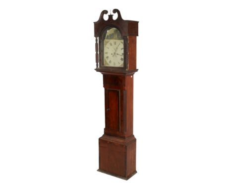 A mahogany longcase clock with 'Robert Dobel of Yeovil' painted clock face. 8 day movement striking to a bell, Roman numerals