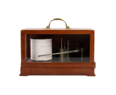 A 20th century Caselle London mahogany barograph. Red 20780, within a mahogany case with a hinged lid and three glazed panels